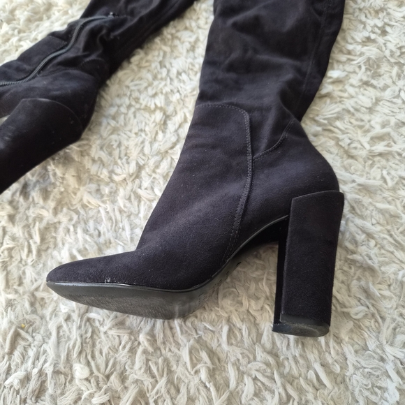 Arezzo Black Genuine Suede Over-the-Knee Block Heel Boots – Size EU 35 (US 5) - Picture 2 of 10